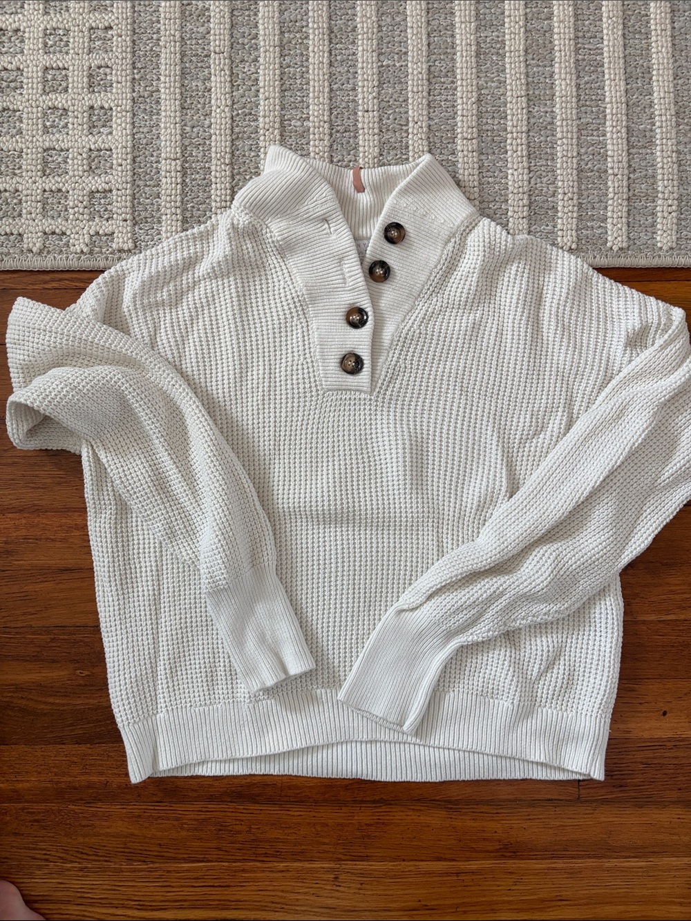lunya Cream Waffle-Knit Button Pullover